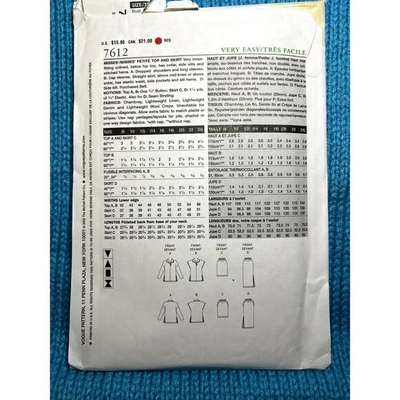 Vogue Pattern 7612 long top straight skirt size 14 16 18 - Picture 3 of 7